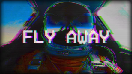 HD desktop wallpaper with a retro wave and vaporwave theme featuring an astronaut with the words FLY AWAY in bold, glitchy text. The image has an artistic and futuristic vibe.