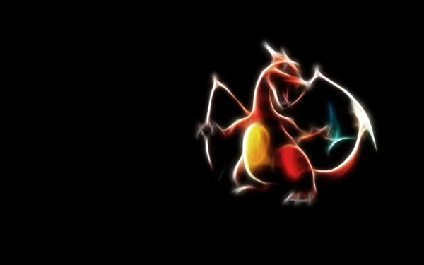 Vibrant Charizard from Pokémon glows against a dark background, capturing the essence of the iconic creature in this HD PC desktop wallpaper. A striking tribute for fans of the game.