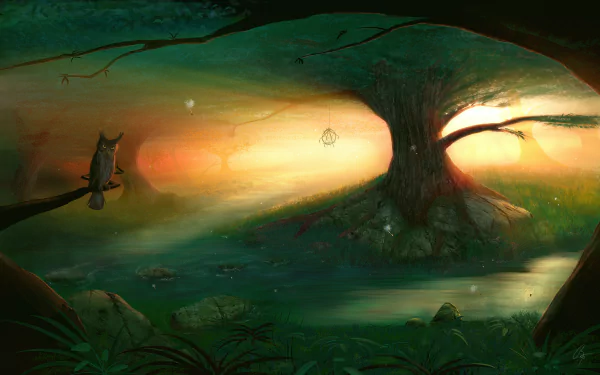 owl dreamcatcher river tree fantasy landscape fantasy landscape HD Desktop Wallpaper | Background Image
