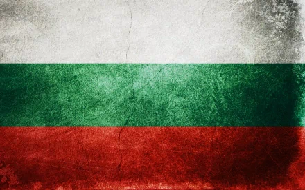 HD desktop wallpaper featuring the flag of Bulgaria. The design showcases the iconic white, green, and red colors with a textured, vintage appearance.