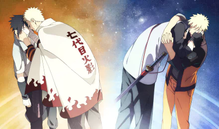 A vibrant HD wallpaper featuring Sasuke Uchiha and Naruto Uzumaki from the anime Naruto, showcasing their deep bond against a colorful backdrop.