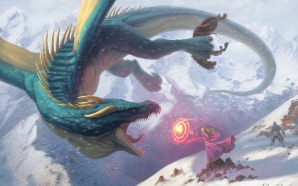 Fantasy Dragon Snowfall Magic Sorceress HD Wallpaper | Background Image