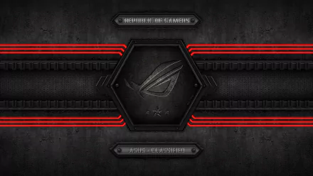 HD desktop wallpaper featuring the Asus Republic of Gamers logo with sleek black and red tech design elements.