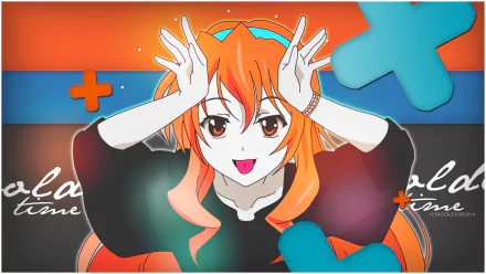 HD desktop wallpaper and background featuring an anime character from Golden Time with vibrant orange hair and playful expression against a colorful backdrop.