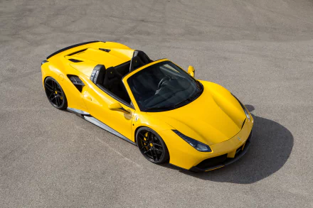 Bright yellow Ferrari 488 Spider showcased in a high-resolution 4K Ultra HD PC desktop wallpaper, highlighting its sleek design and sporty elegance.