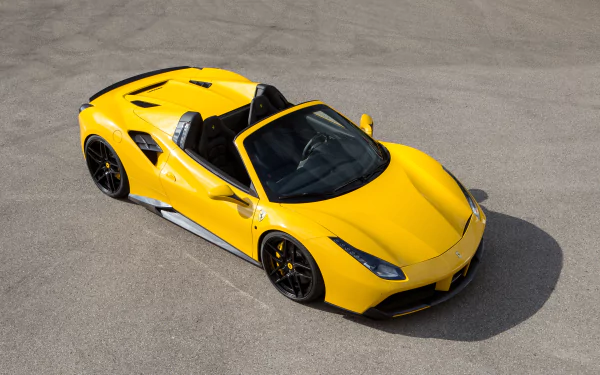 Bright yellow Ferrari 488 Spider showcased in a high-resolution 4K Ultra HD PC desktop wallpaper, highlighting its sleek design and sporty elegance.