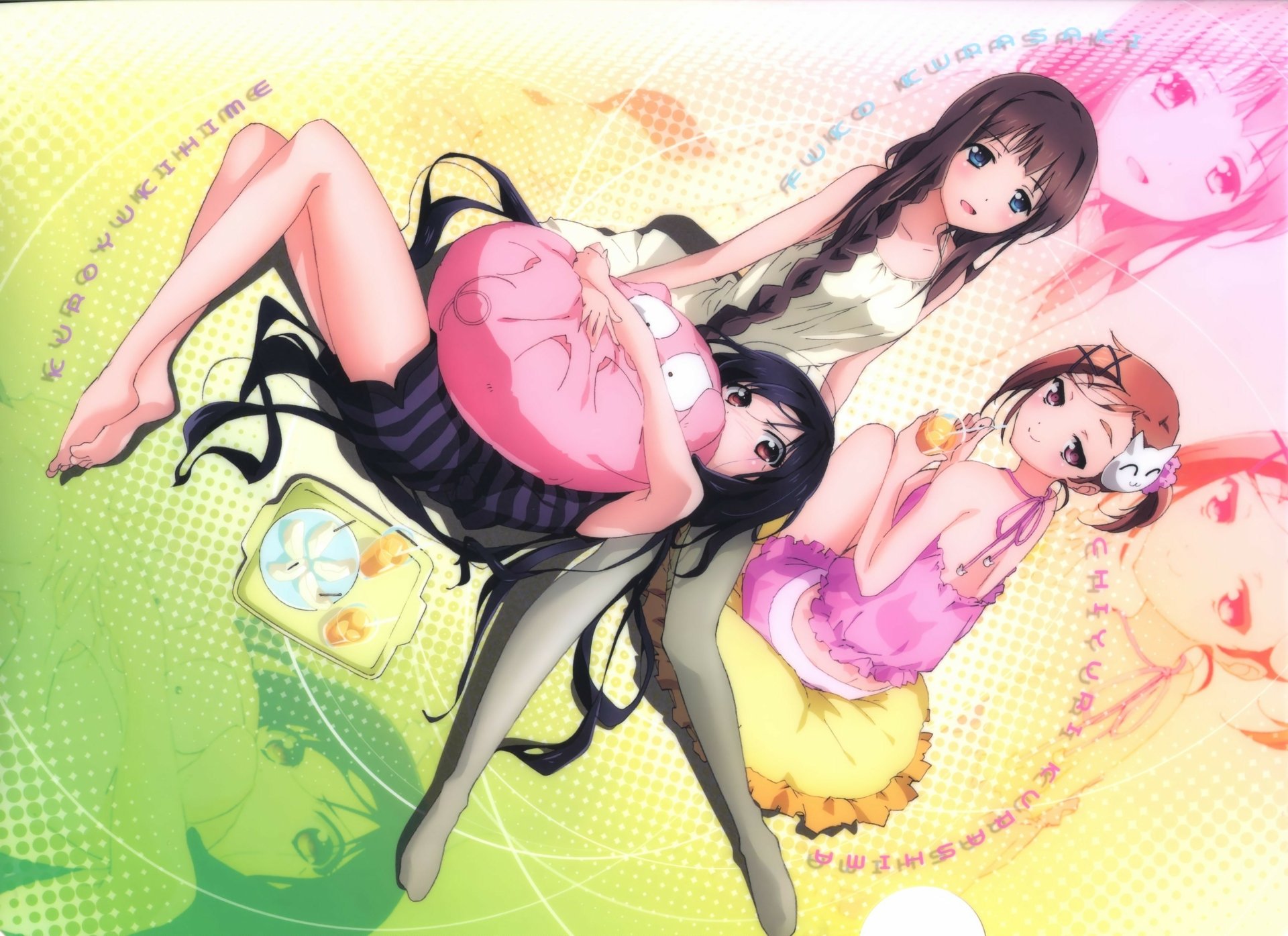 HD anime desktop wallpaper featuring three Accel World characters in colorful outfits against a vibrant, abstract background.