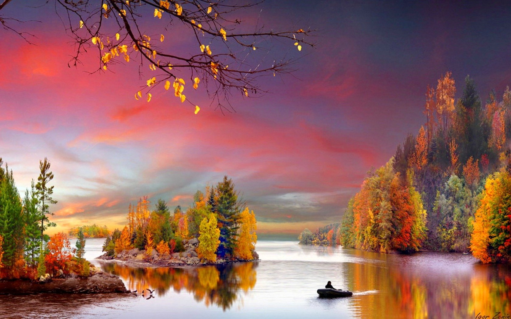 Boat On Autumn Lake Wallpaper And Background Image 1680x1050