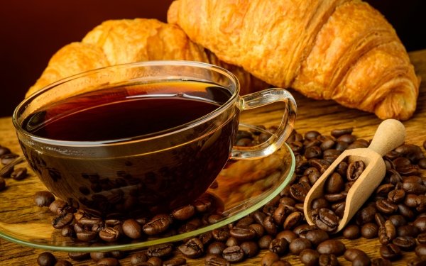 Food Coffee Cup Coffee Beans Croissant HD Wallpaper | Background Image