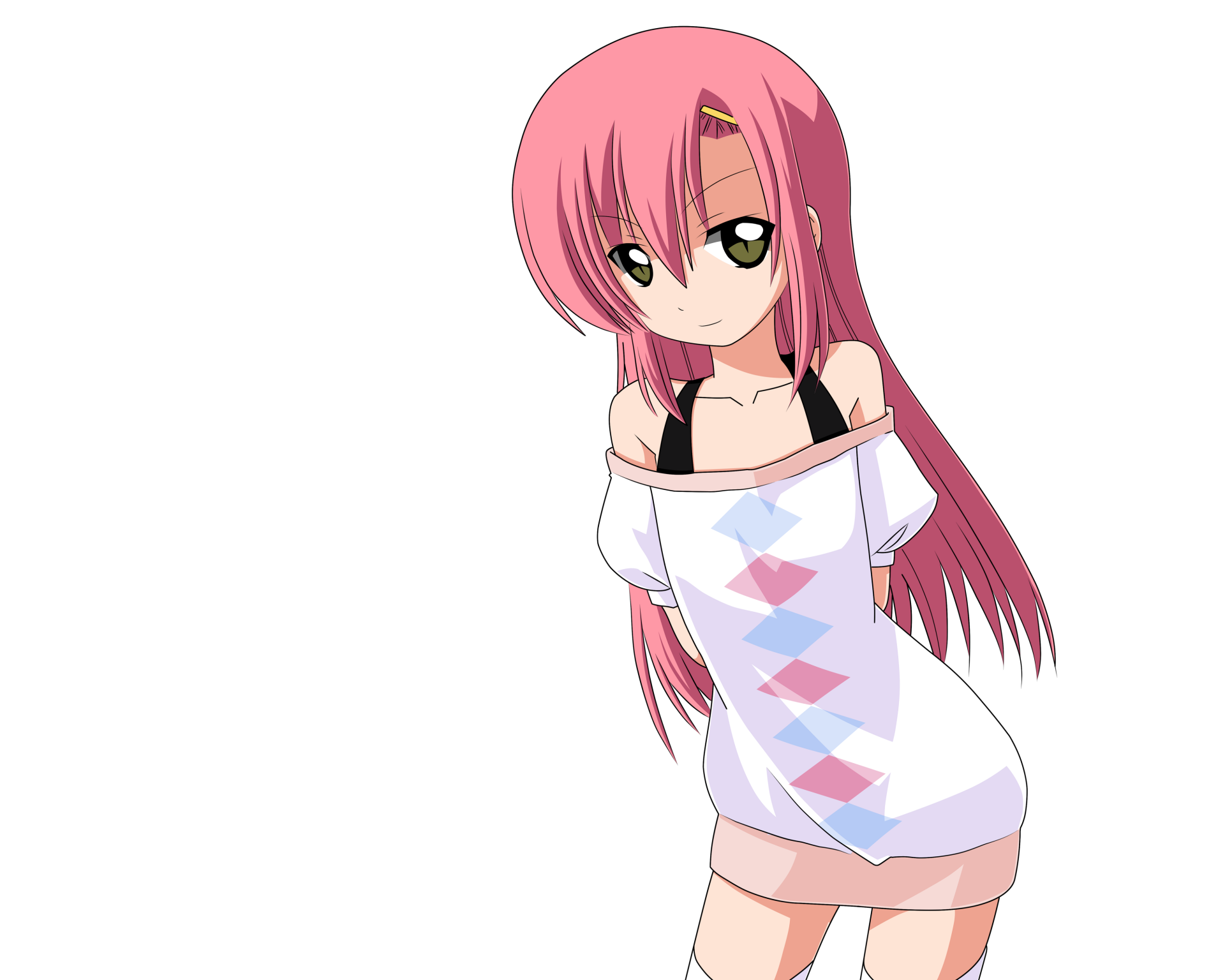 Pink-haired female character from Hayate the Combat Butler wearing an off-shoulder white argyle sweater on a white background — 2K Quad HD PC desktop wallpaper/background.