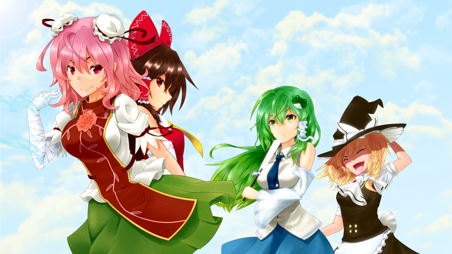 Download Reimu Hakurei Marisa Kirisame Sanae Kochiya Kasen Ibaraki Anime Touhou HD Wallpaper