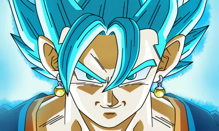 HD desktop wallpaper featuring SSGSS Vegito from Dragon Ball Super. The anime artwork showcases Vegito with blue hair and a determined expression in vivid colors.