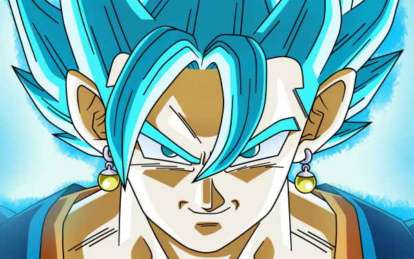 HD desktop wallpaper featuring SSGSS Vegito from Dragon Ball Super. The anime artwork showcases Vegito with blue hair and a determined expression in vivid colors.