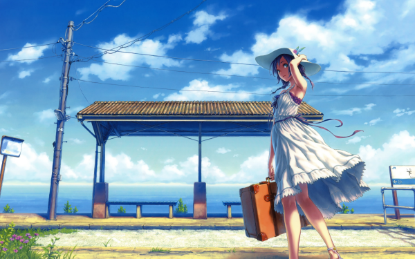 Anime Women Summer Sea Suitcase HD Wallpaper | Background Image