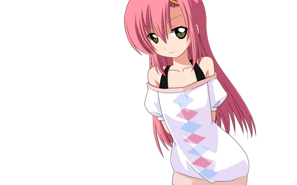 Pink-haired female character from Hayate the Combat Butler wearing an off-shoulder white argyle sweater on a white background — 2K Quad HD PC desktop wallpaper/background.