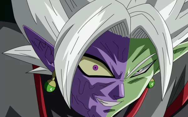 Close-up of Zamasu from Dragon Ball Super, showcasing his unique green and purple skin and striking facial features in an HD anime wallpaper design.
