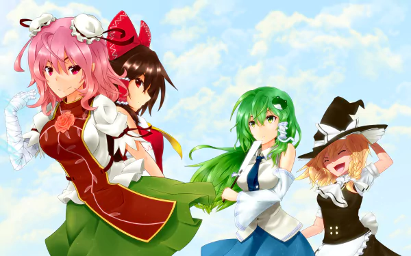 Reimu Hakurei Marisa Kirisame Sanae Kochiya Kasen Ibaraki Anime Touhou HD Desktop Wallpaper | Background Image