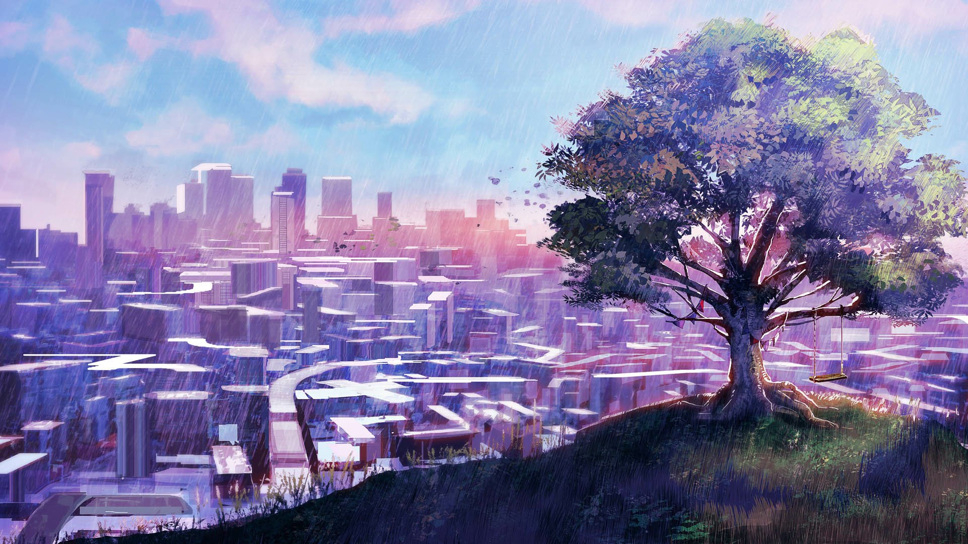 purple anime landscape