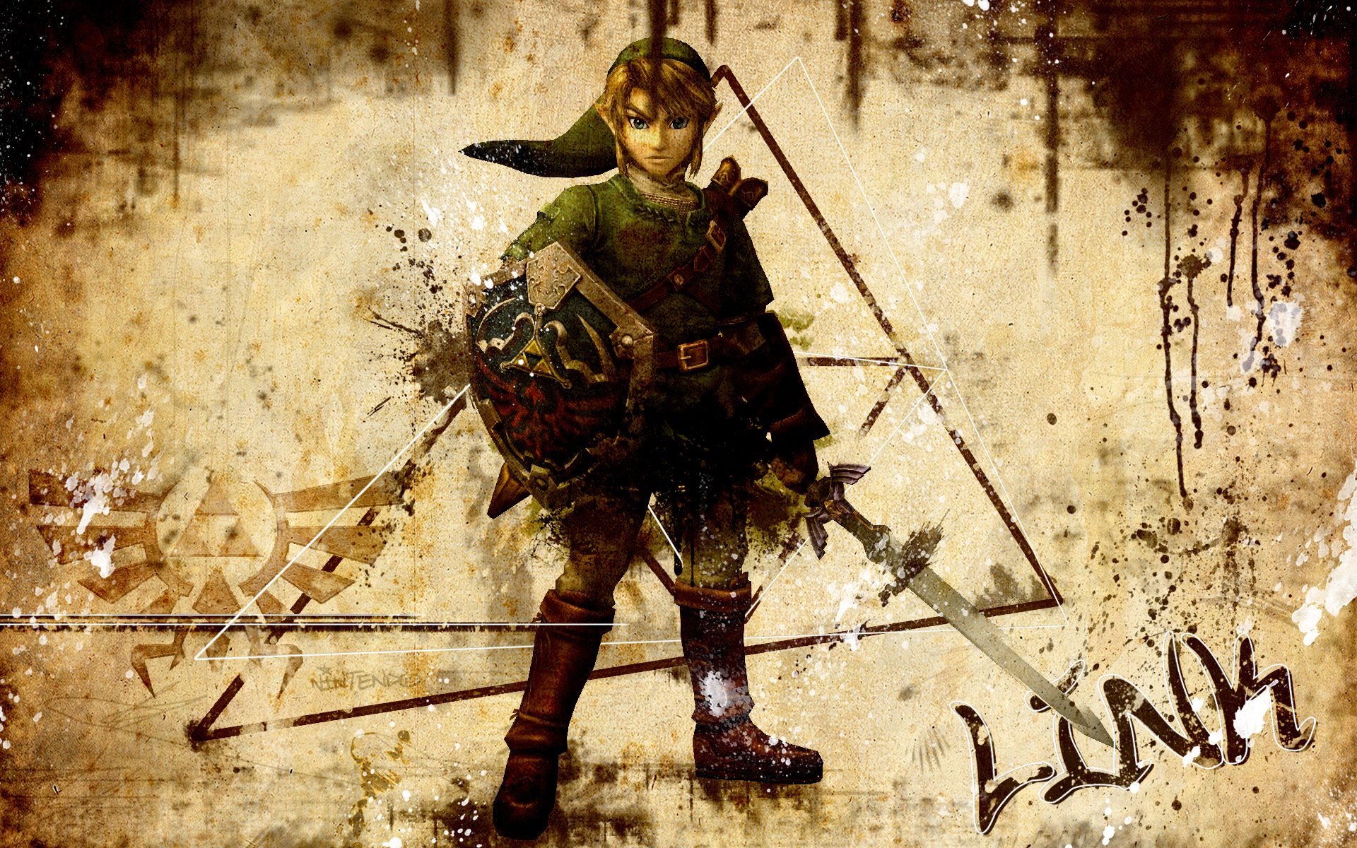 Fantasy elf warrior with a shield and sword HD wallpaper with grunge background and artistic elements.