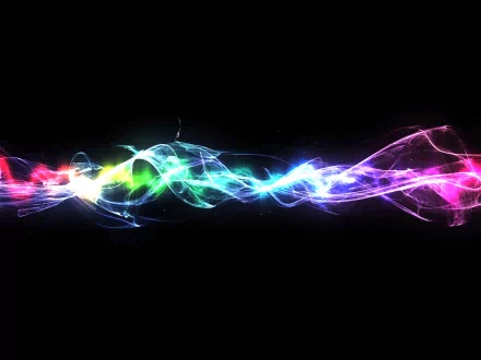 Vibrant, colorful abstract wave of light set against a black background, designed as an HD PC desktop wallpaper and artistic background.