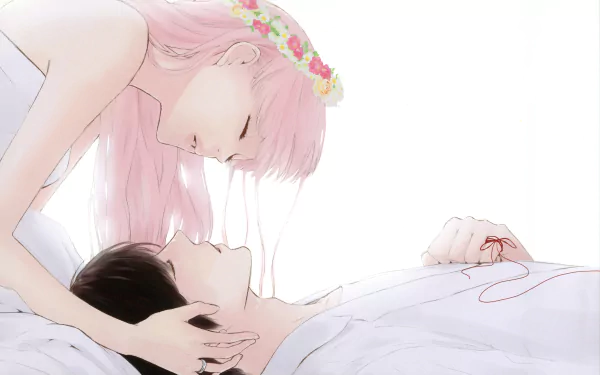 A 4K Ultra HD anime wallpaper featuring Luka Megurine from Vocaloid’s Just Be Friends, depicting a delicate, emotional moment between two characters.