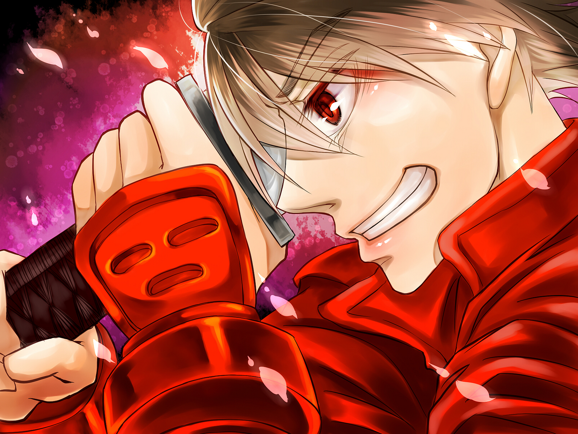 Wallpaper smile, hand, anime, art, samurai, guy, Shimazu Toyohisa