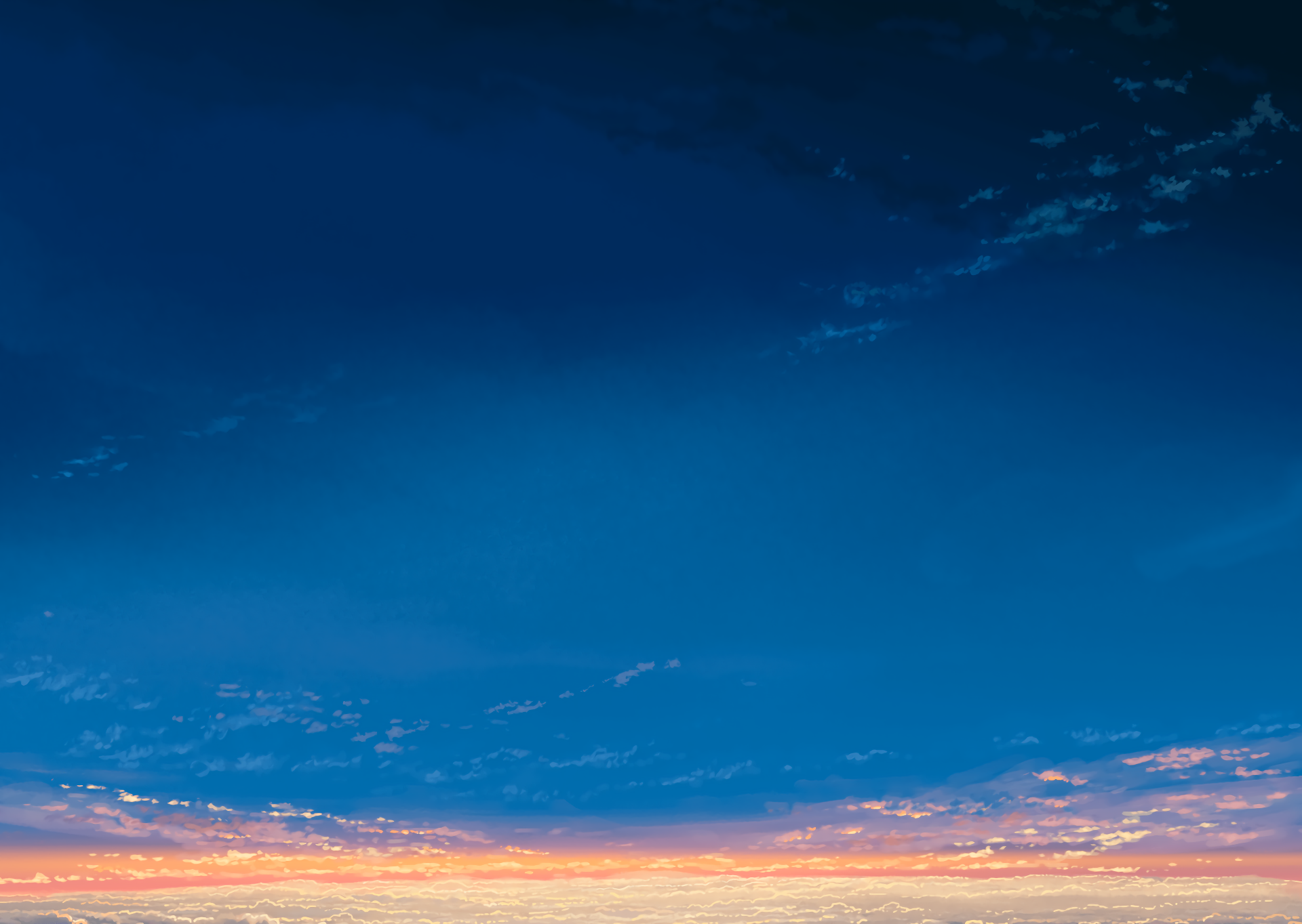 HD anime desktop wallpaper from Your Name. featuring a vibrant sky transitioning from sunset to night with soft clouds.
