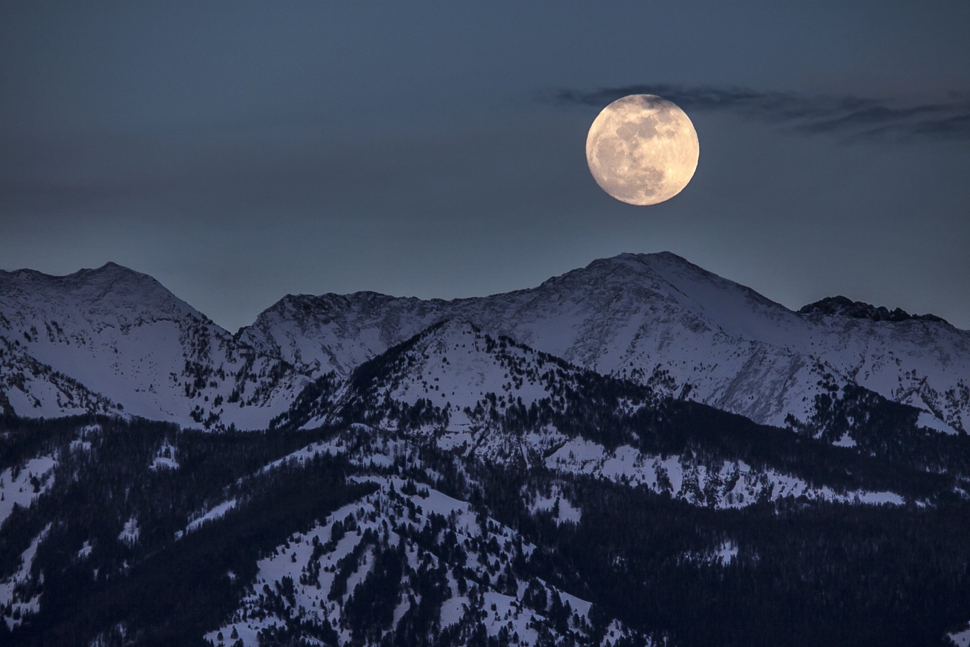 Download Nature Winter Mountain Night Moon HD Wallpaper