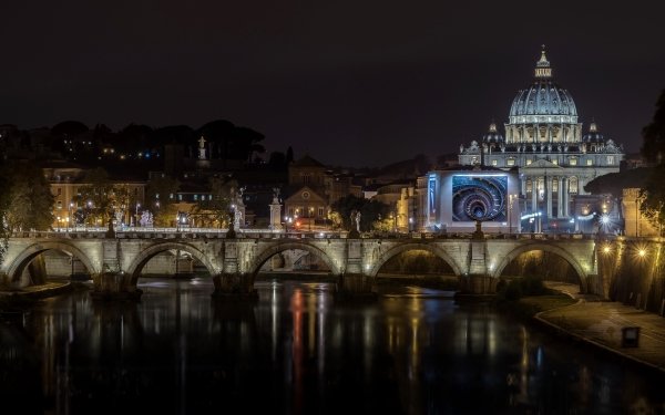 Man Made Rome Cities Italy City River Night Bridge Building Dome HD Wallpaper | Background Image