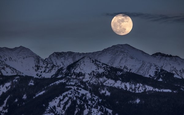 Earth Moon Night Mountain Winter Nature HD Wallpaper | Background Image