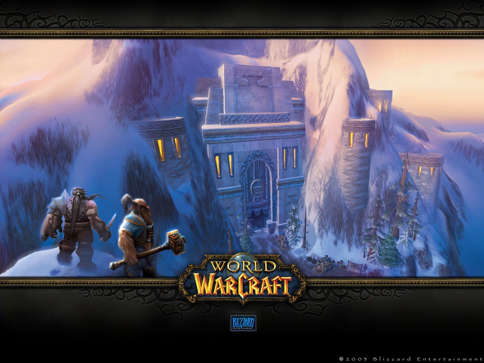 Ironforge: A scenic desktop wallpaper featuring a vibrant city with towering buildings and a bridge over water.
