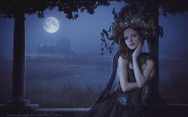 Fantasy Women Night Columns Moon HD Wallpaper | Background Image