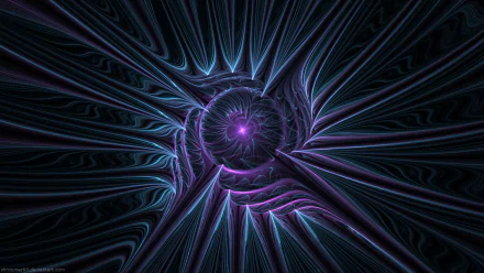 Abstract fractal design in purple and blue hues with intricate swirling patterns, creating a dynamic, high-definition desktop wallpaper and background.