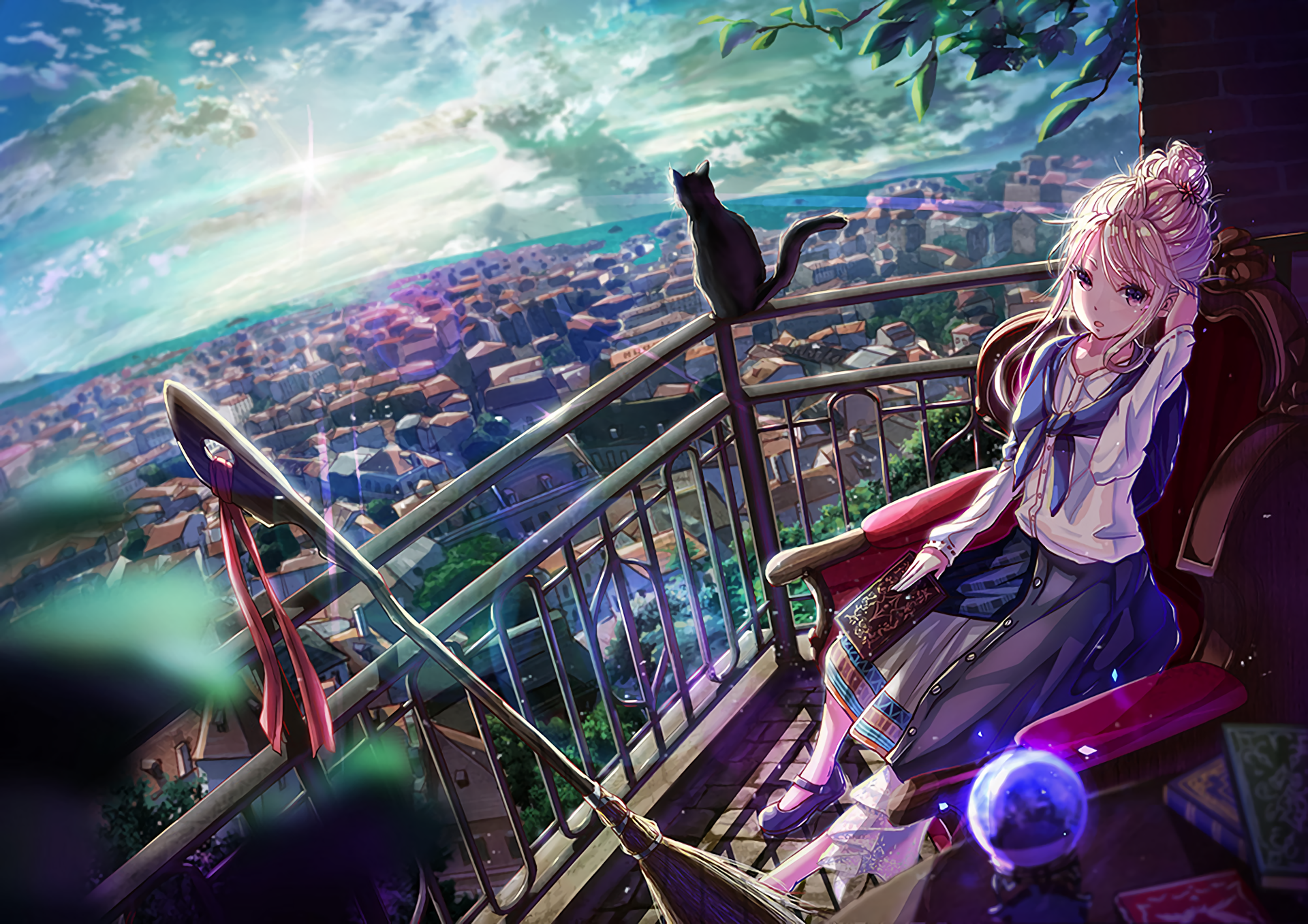 Original Anime Magic Balcony HD Wallpaper