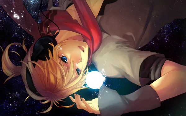 HD PC wallpaper featuring Len Kagamine from Vocaloid, depicted in an anime style with vibrant colors and a cosmic background.