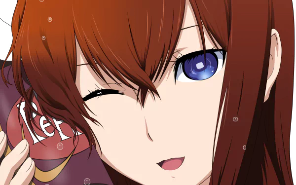 Close-up of Kurisu Makise from the anime Steins;Gate, featuring her distinctive red hair and vibrant blue eye in a sharp 4K Ultra HD desktop wallpaper.
