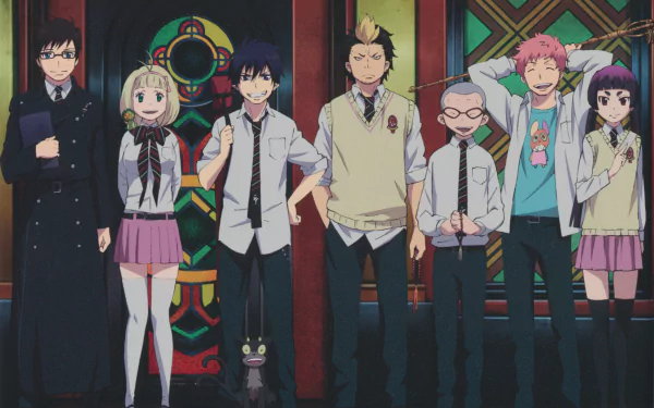 Kuro (Ao No Exorcist) Yukio Okumura Izumo Kamiki Ryuji Suguro Renzo Shima Konekomaru Miwa Blue Exorcist cat Shiemi Moriyama Rin Okumura Anime anime cat HD Desktop Wallpaper | Background Image
