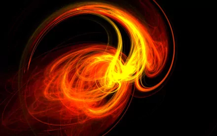 Vibrant psychedelic fractal in fiery red, orange, and yellow hues, creating a trippy, abstract swirl on a dark background for an HD PC desktop wallpaper.