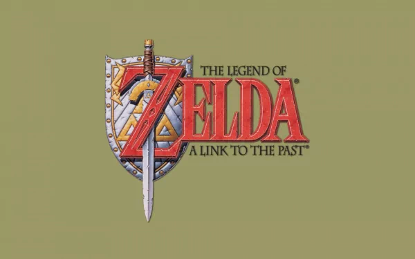 An HD desktop wallpaper featuring the iconic logo of The Legend of Zelda: A Link to the Past, showcasing a detailed shield and sword design against a solid green background.
