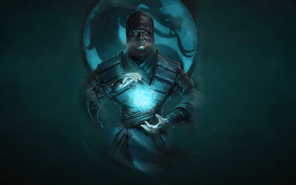 HD wallpaper of Sub-Zero from Mortal Kombat, featuring the character in his iconic blue ninja attire with a mystical ice background.