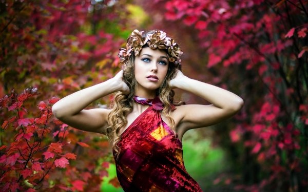 Women Model Blue Eyes Dress Depth Of Field Fall Wreath Blonde HD Wallpaper | Background Image