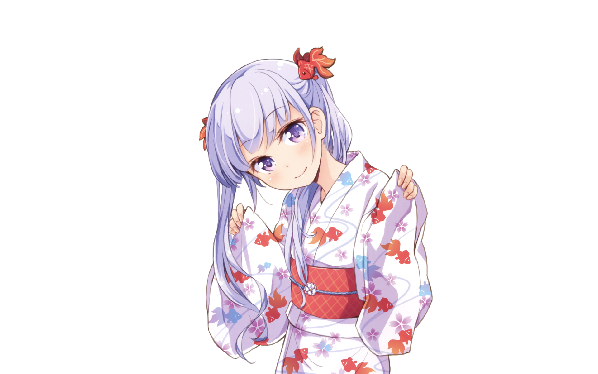 Anime character from New Game! in a floral yukata, featured as a vibrant 4K Ultra HD PC desktop wallpaper and background.