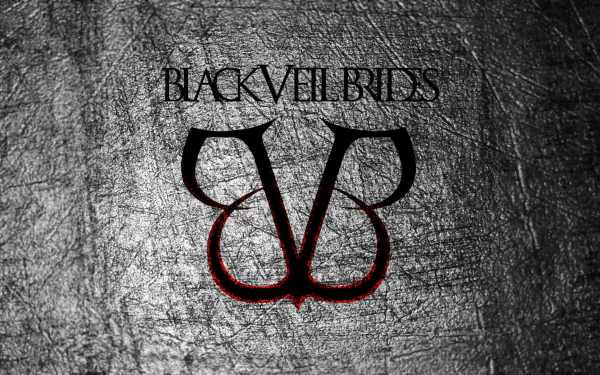 HD PC desktop wallpaper featuring Black Veil Brides band name and red-glow stylized BVB emblem on a scratched metallic background - heavy metal/hard rock music.