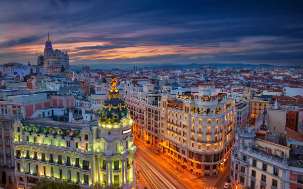 evening cityscape city Spain street building man made Madrid HD Desktop Wallpaper | Background Image