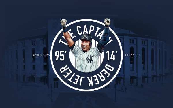 HD desktop wallpaper featuring a graphic of a baseball player celebrating, with The Captain and Derek Jeter themed design elements.