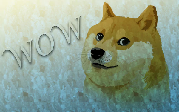 HD desktop wallpaper featuring a Doge, the Shiba Inu meme dog, with a WOW expression on a textured background.