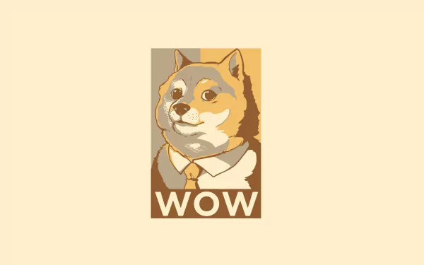 HD desktop wallpaper of the Doge meme with the Shiba Inu dog and the caption WOW on a beige background.