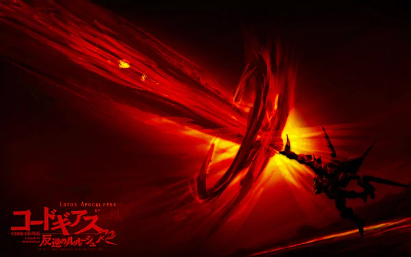 HD anime desktop wallpaper featuring a dynamic red and black Code Geass scene with intense energy effects and the show's logo in the corner.