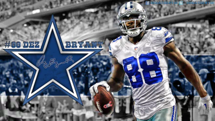 HD wallpaper featuring an action shot of 88 with a Dallas Cowboys star logo and DEZ BRYANT text.