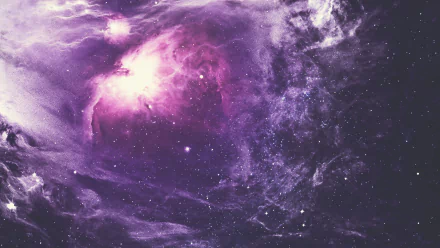 A stunning HD desktop wallpaper featuring a sci-fi inspired purple nebula, filled with vast cosmic clouds and bright stars.